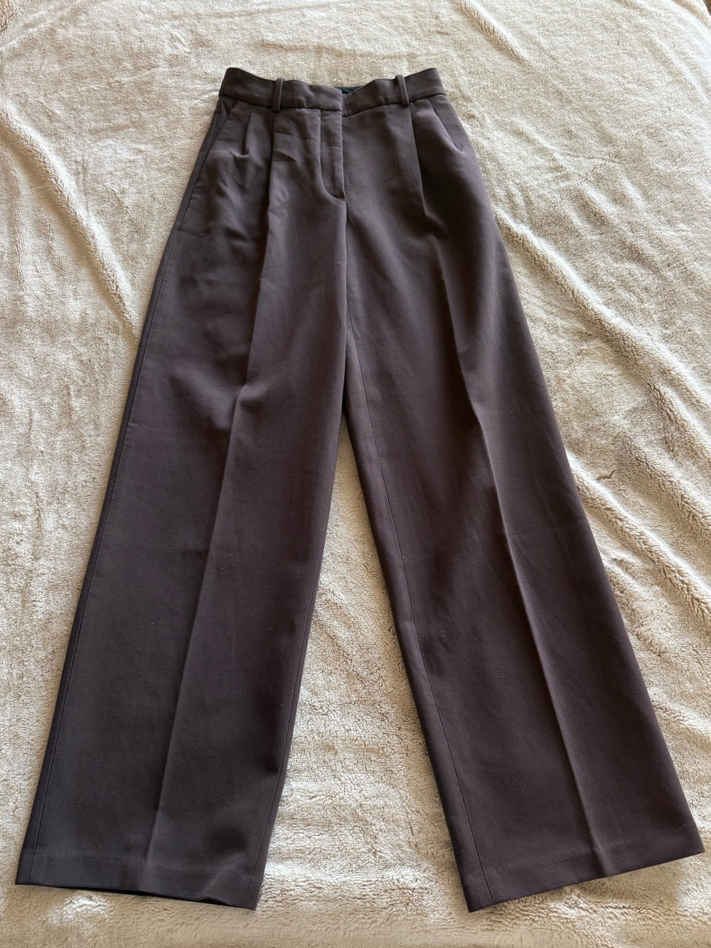 Babaton Dark Brown Lined wide leg dress office pants 2